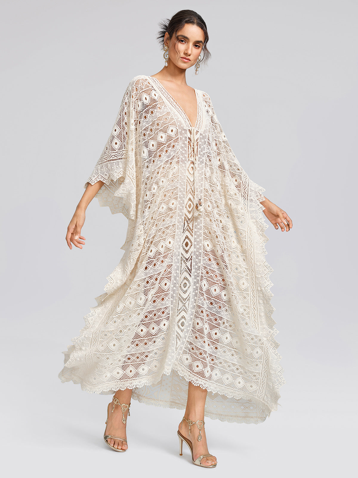 100% Cotton Crochet Lace Geometric Cover-Up