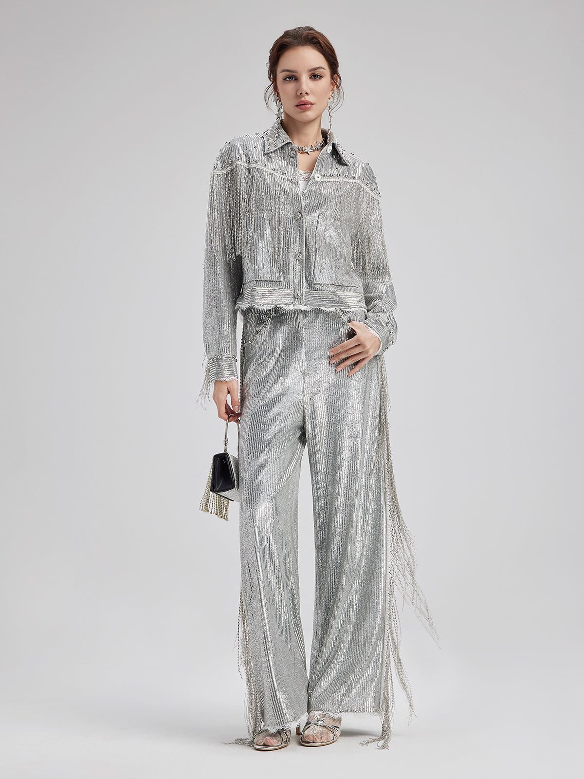 Final Sale | Sequin Lace Tassel Beaded Pants
