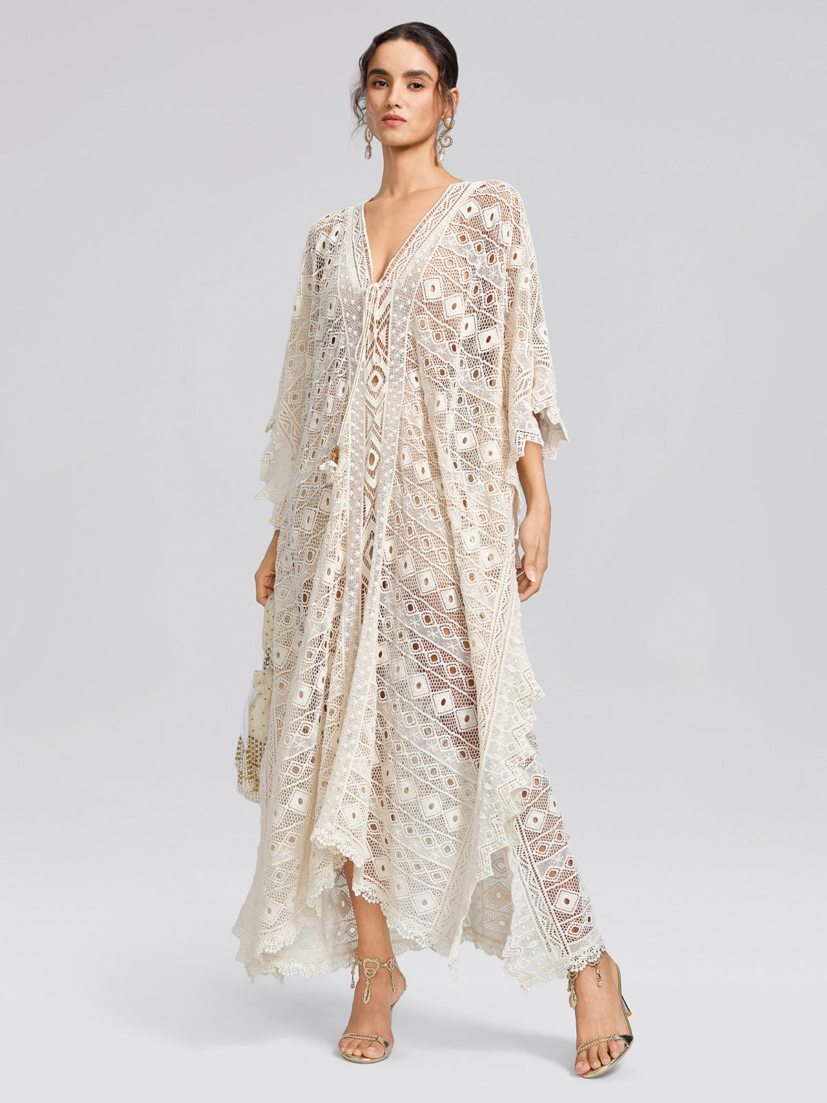 100% Cotton Crochet Lace Geometric Cover-Up