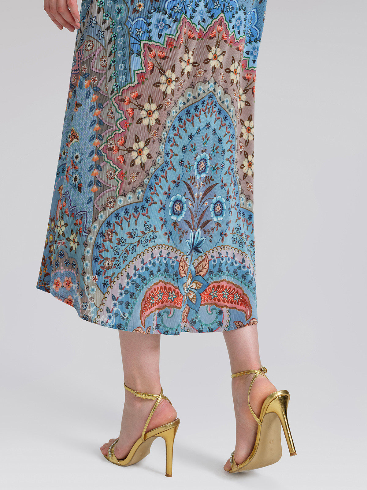 Pleated Beaded Floral Print Dress