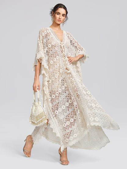 100% Cotton Crochet Lace Geometric Cover-Up