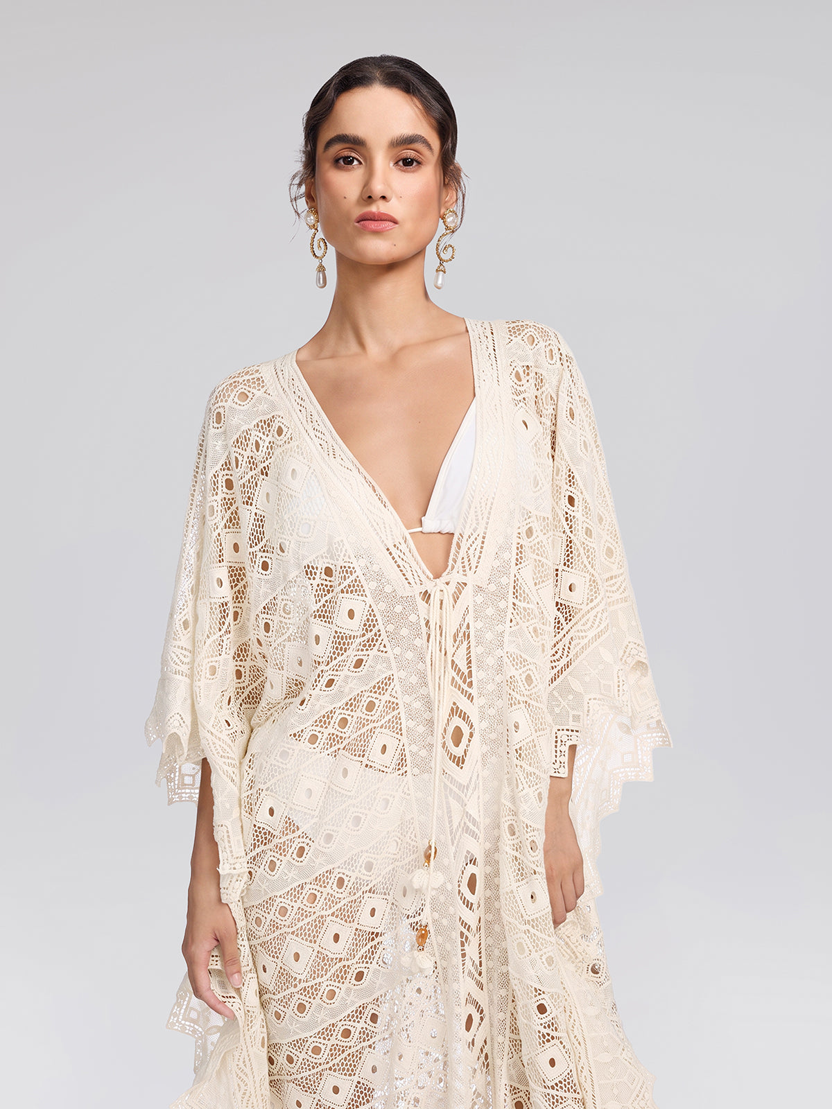 100% Cotton Crochet Lace Geometric Cover-Up