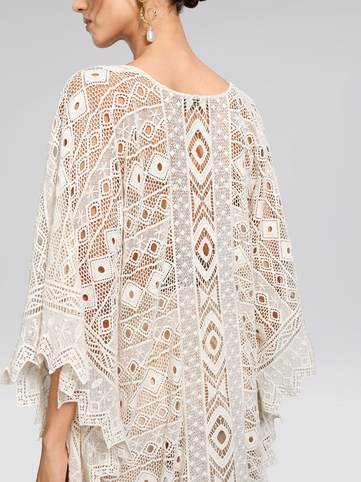 100% Cotton Crochet Lace Geometric Cover-Up