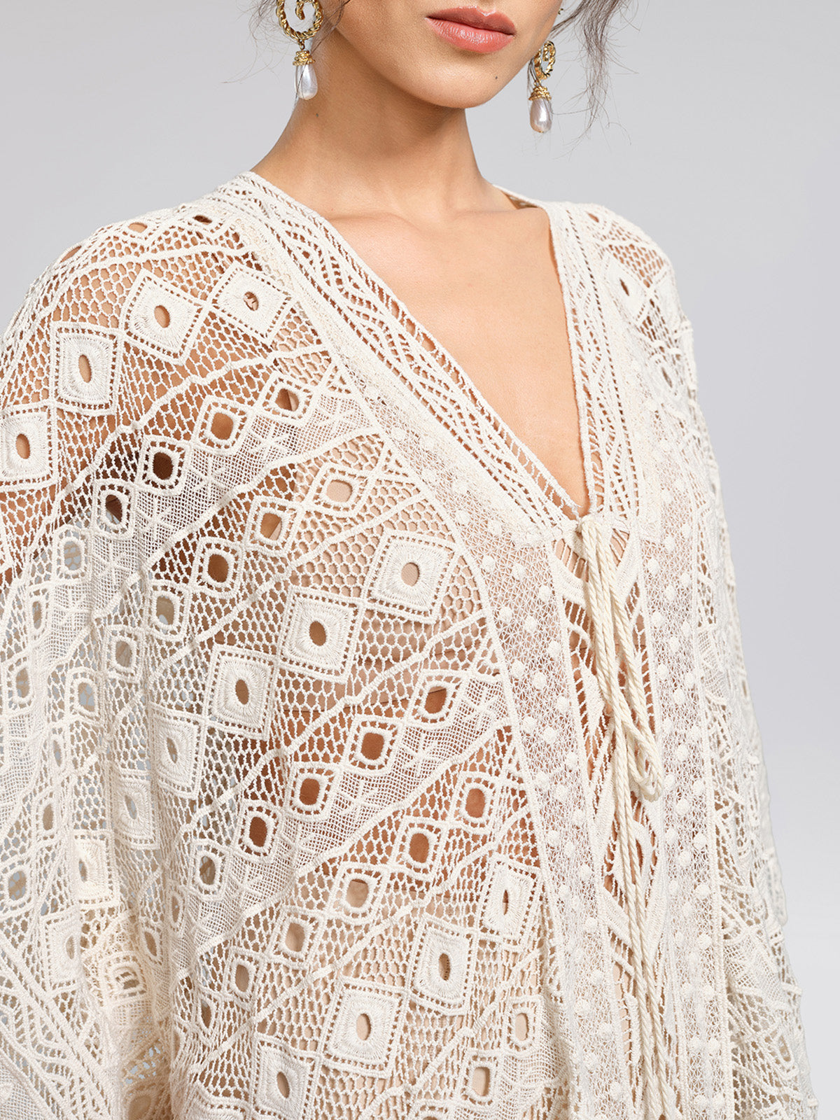 100% Cotton Crochet Lace Geometric Cover-Up