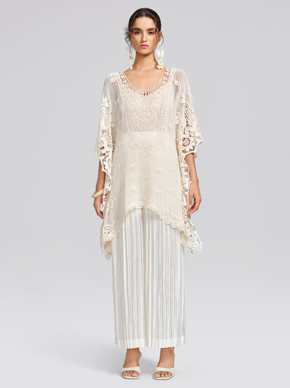100% Cotton Lace Floral Cape Cover-Up