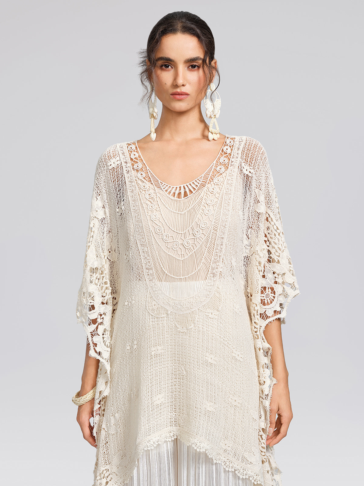 100% Cotton Lace Floral Cape Cover-Up