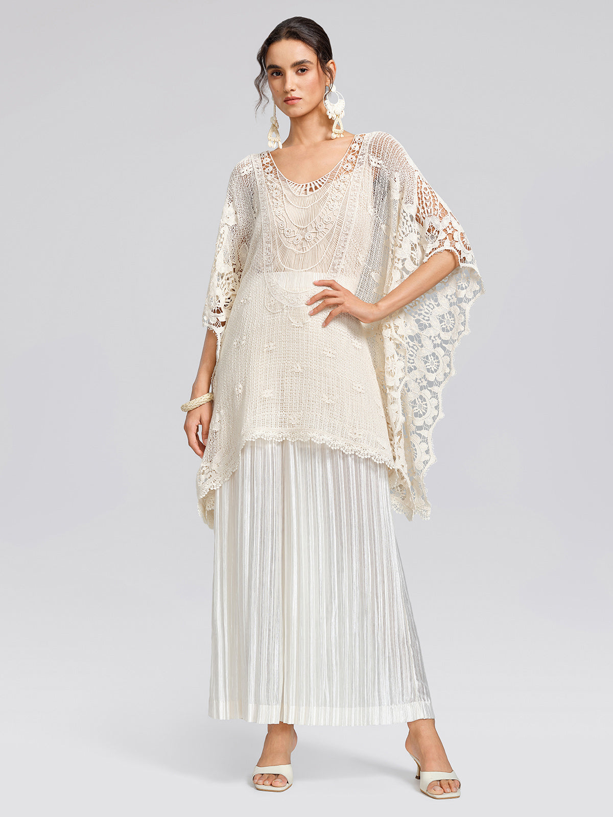 100% Cotton Lace Floral Cape Cover-Up