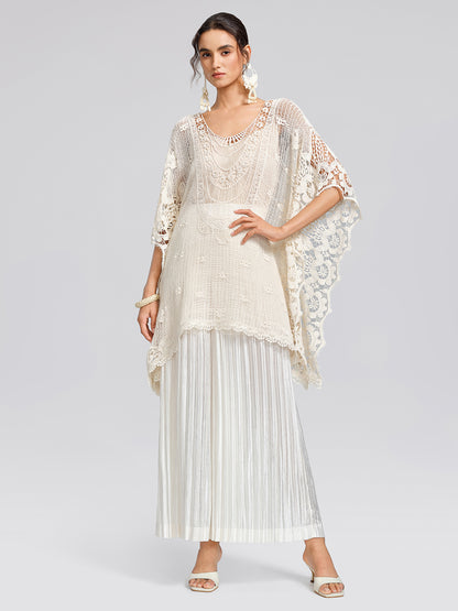 100% Cotton Lace Floral Cape Cover-Up