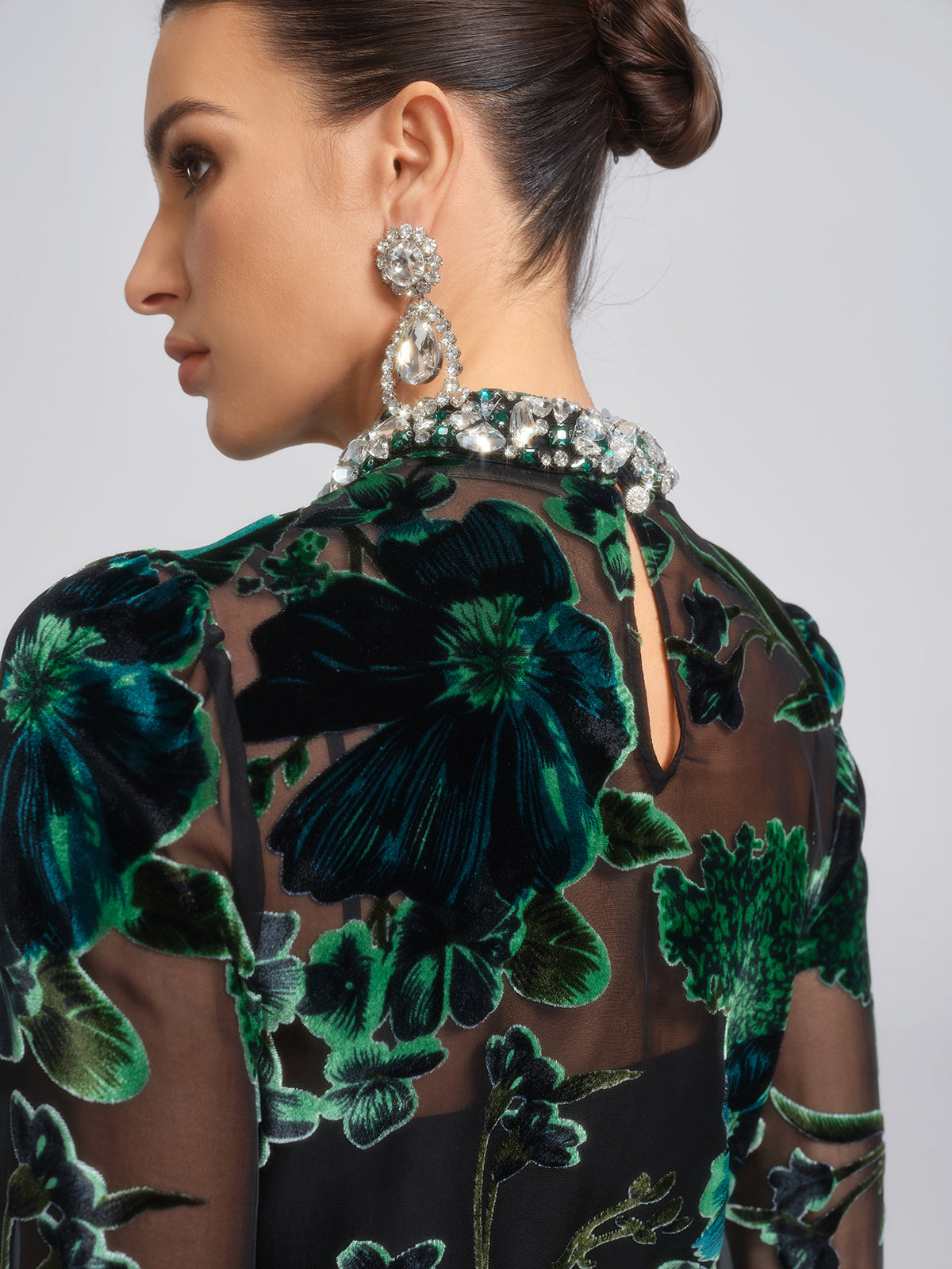 Flocked Burnout Floral Dress (Belt & Slip Dress Included)