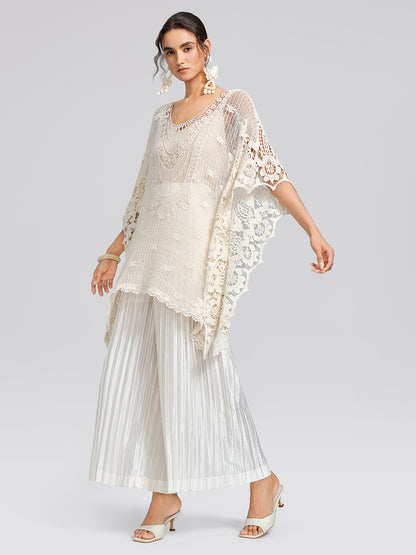 100% Cotton Lace Floral Cape Cover-Up