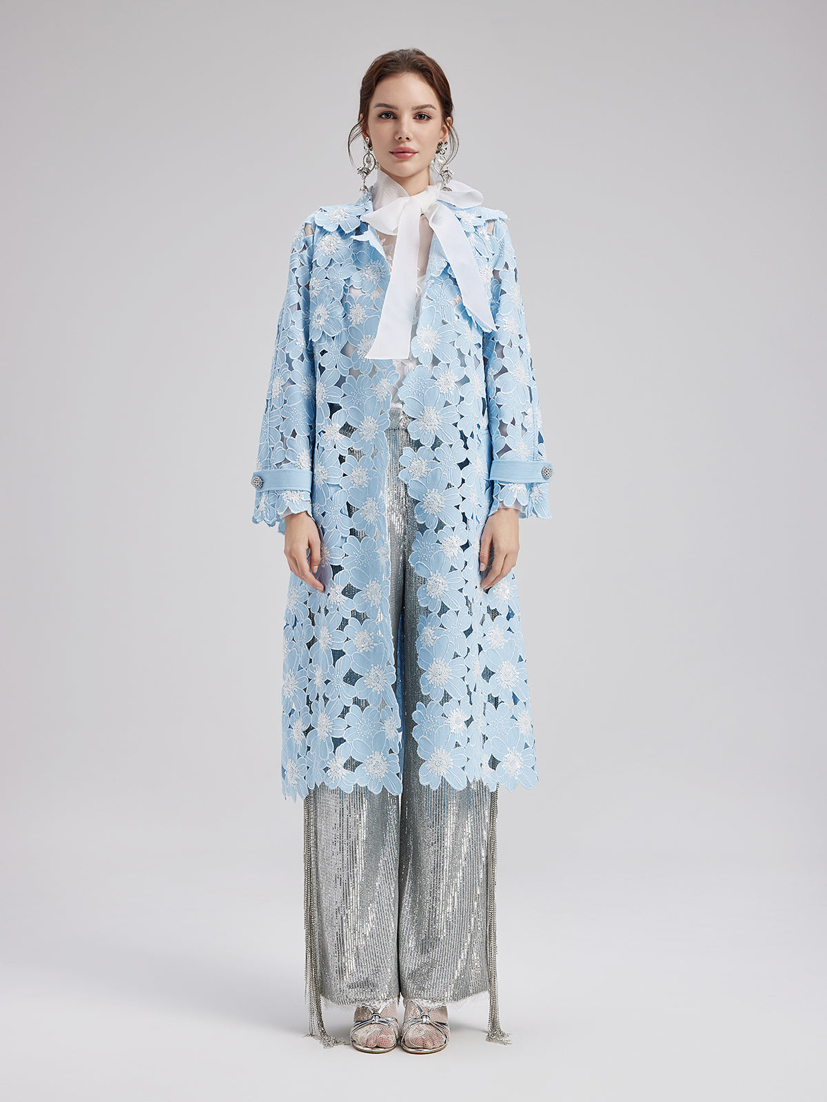 Tencel Cotton Floral Embroidered Trench Coat