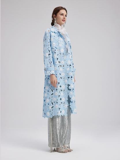 Tencel Cotton Floral Embroidered Trench Coat