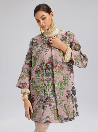 Hand-Beaded Embroidered Silk-Textured Jacket