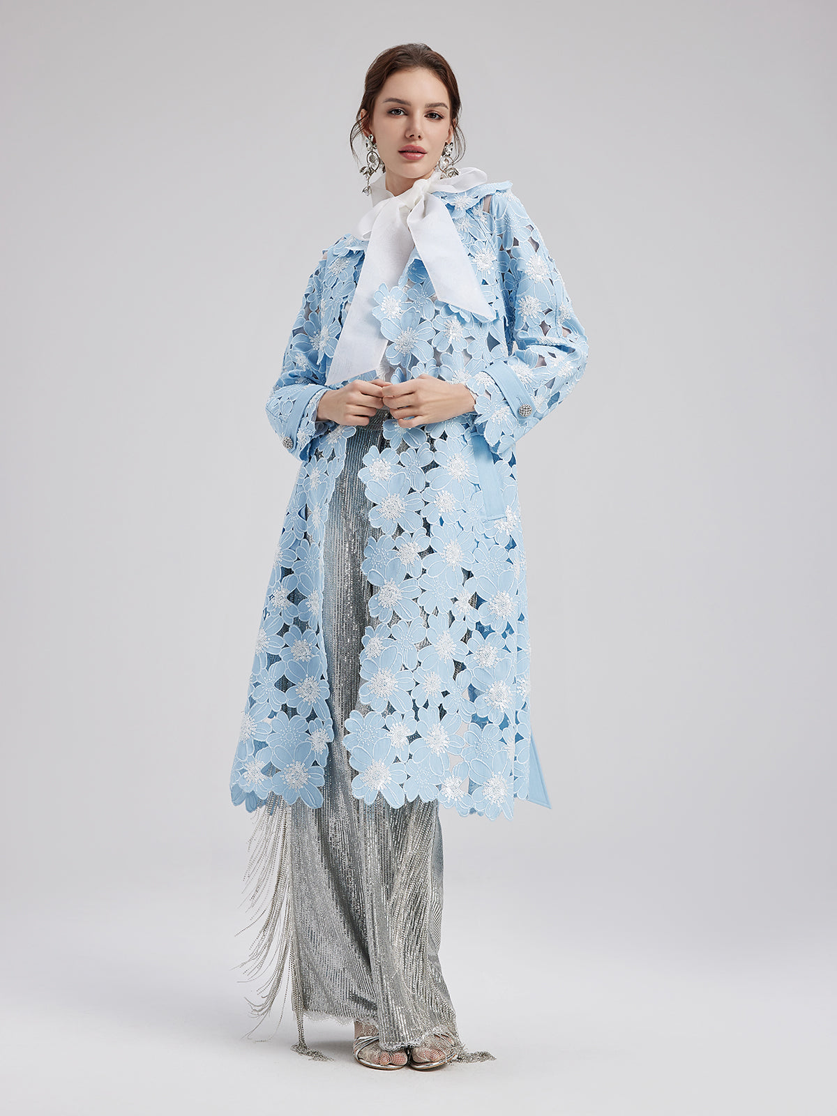 Tencel Cotton Floral Embroidered Trench Coat