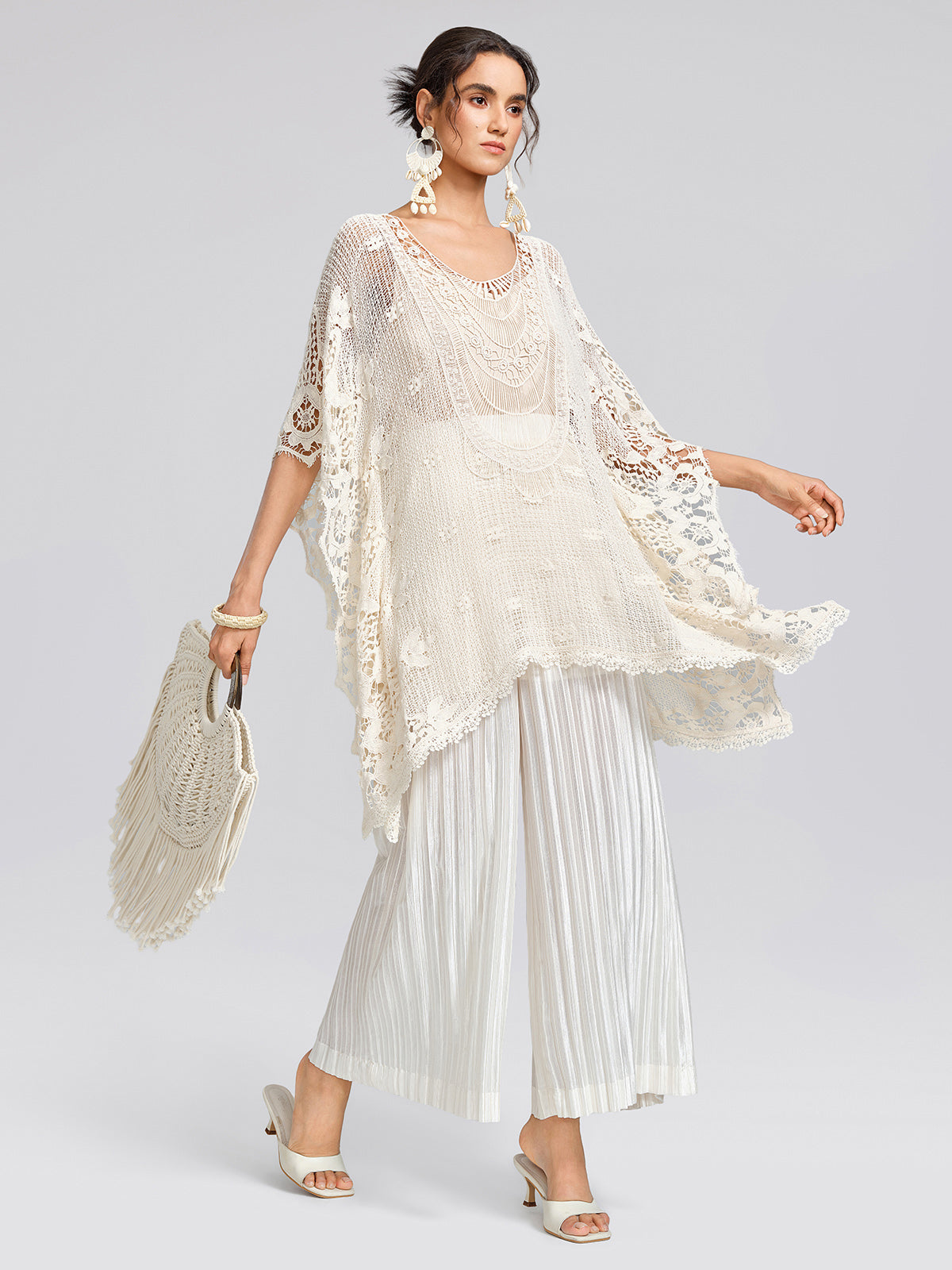100% Cotton Lace Floral Cape Cover-Up