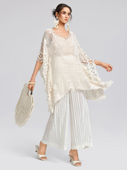 100% Cotton Lace Floral Cape Cover-Up
