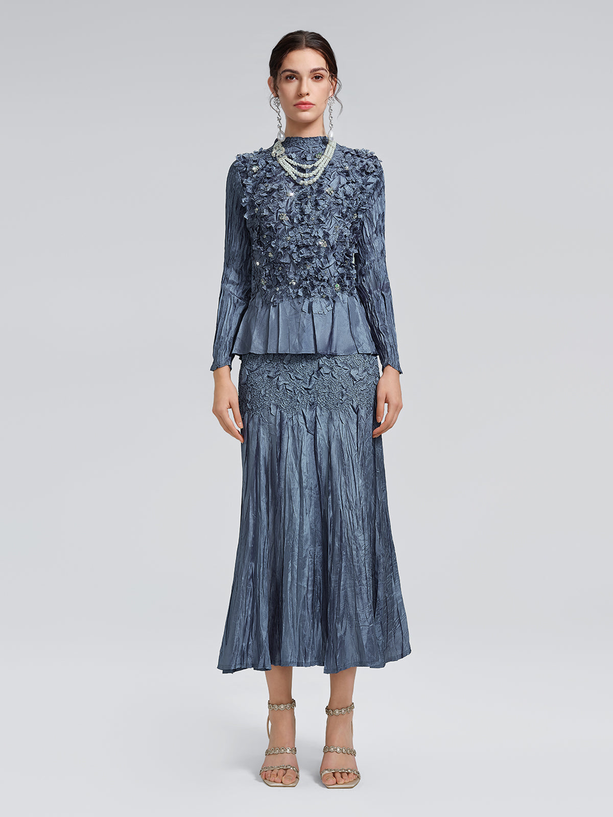 Handcrafted Pleated Texture Beaded Set