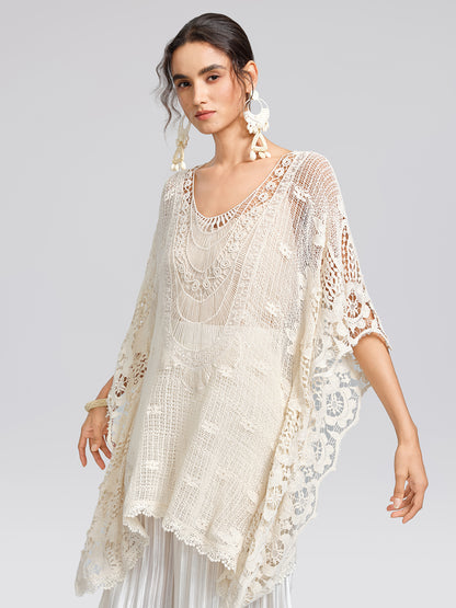 100% Cotton Lace Floral Cape Cover-Up