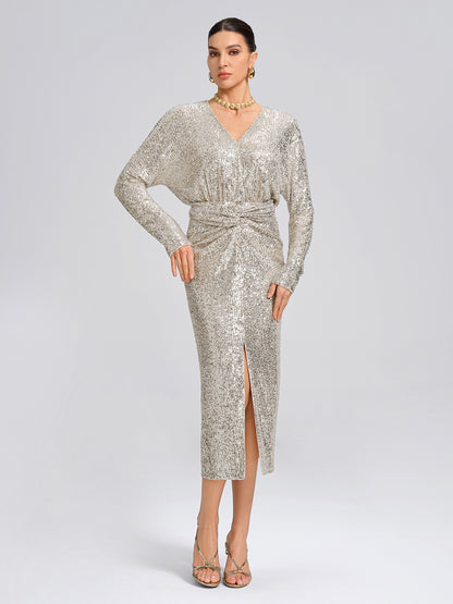 Elegant V-Neck Sequin Dress