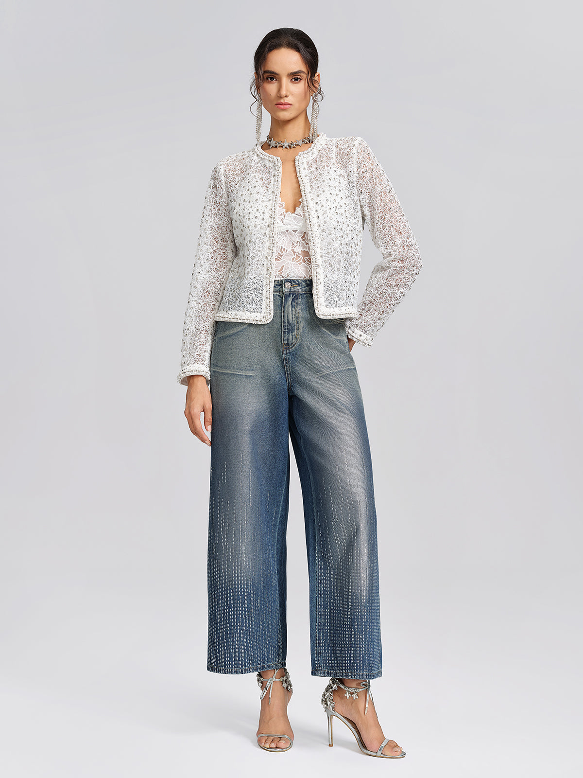 Sparkle Lace Beaded Trim Jacket