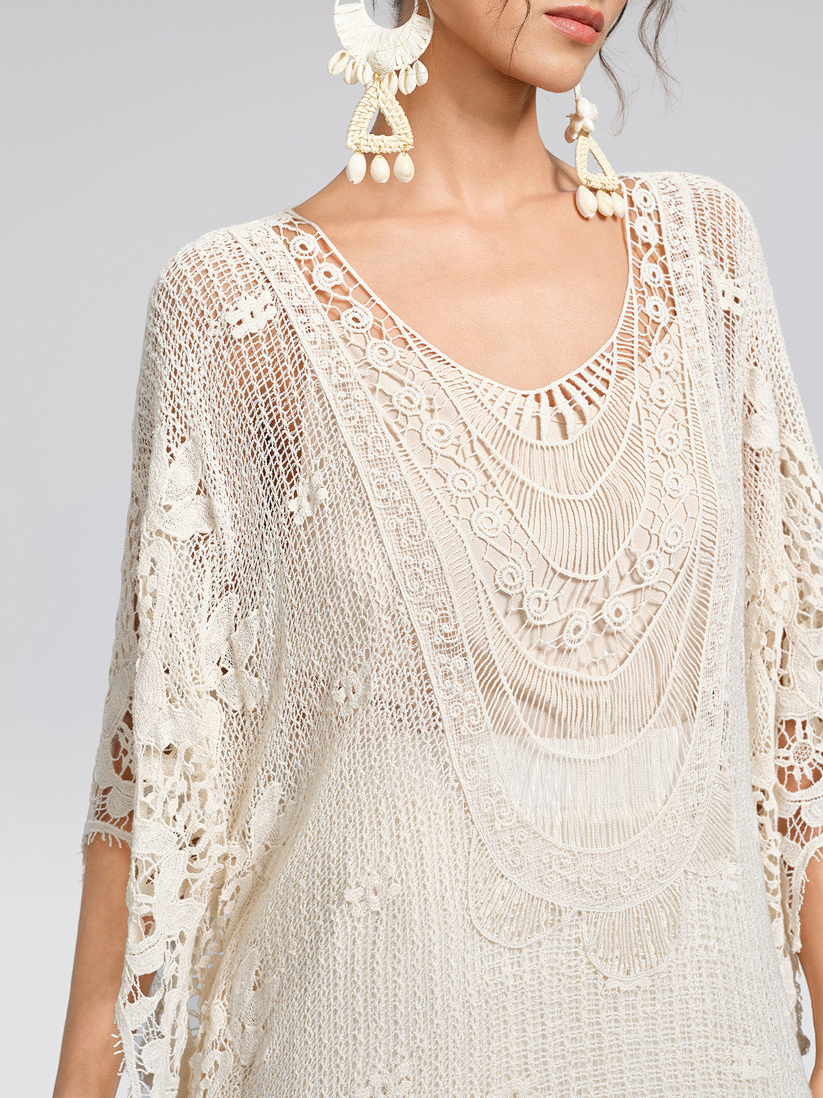 100% Cotton Lace Floral Cape Cover-Up