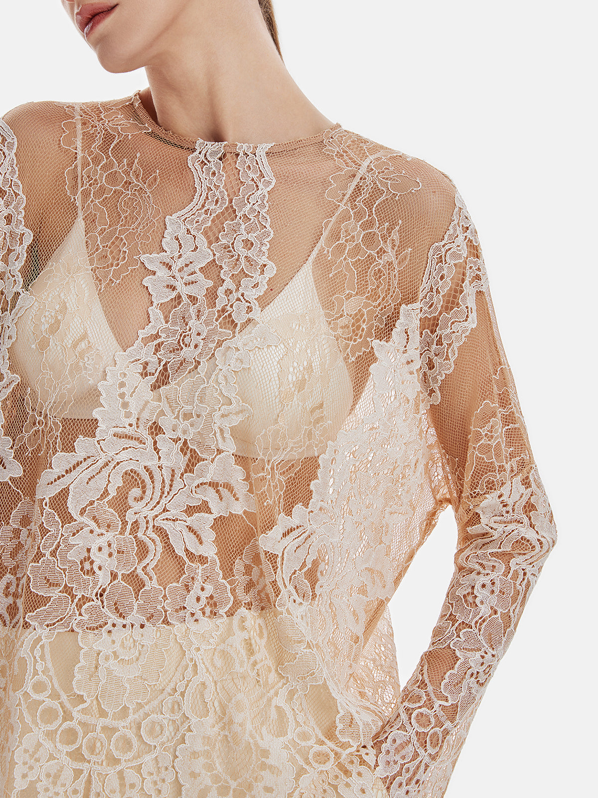 Lace Embroidered Mesh Top