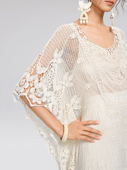 100% Cotton Lace Floral Cape Cover-Up