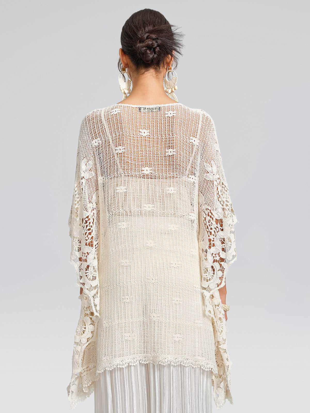 100% Cotton Lace Floral Cape Cover-Up