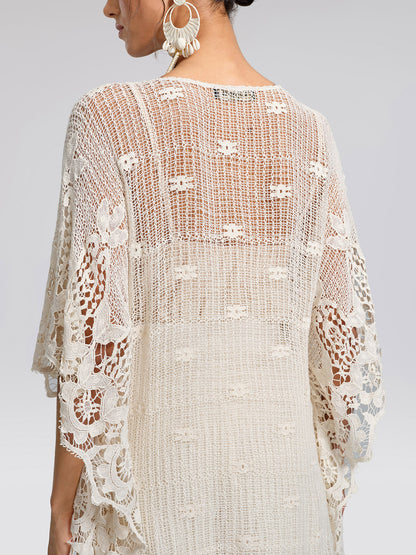 100% Cotton Lace Floral Cape Cover-Up