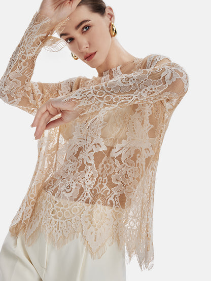 Lace Embroidered Mesh Top