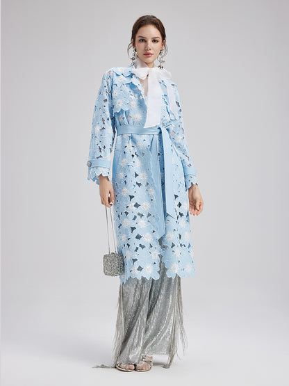 Tencel Cotton Floral Embroidered Trench Coat