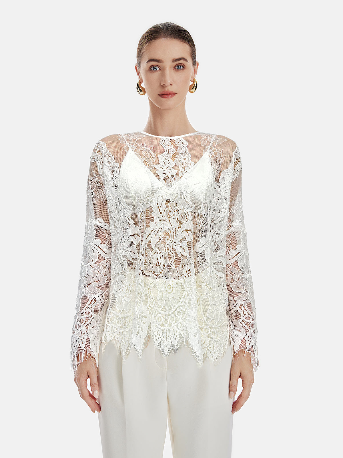 Lace Embroidered Mesh Top