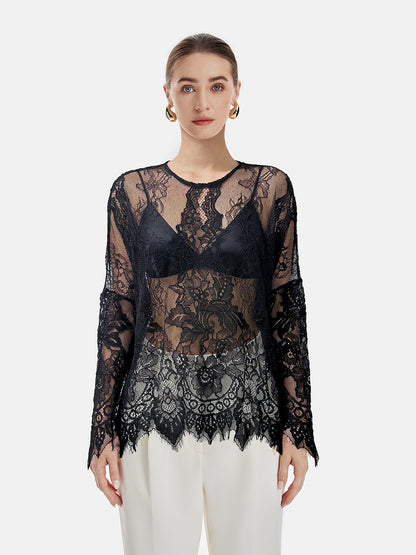 Lace Embroidered Mesh Top