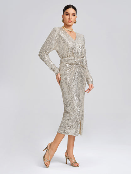 Elegant V-Neck Sequin Dress