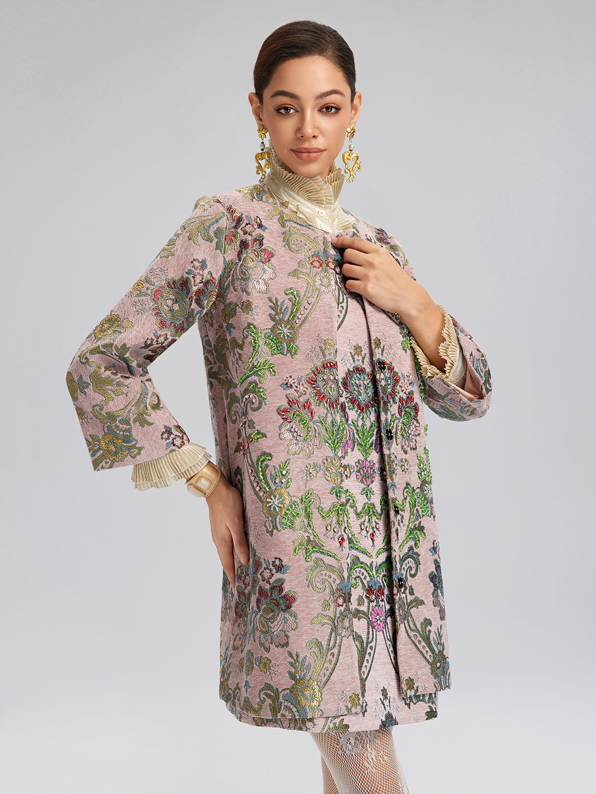 Hand-Beaded Embroidered Silk-Textured Jacket