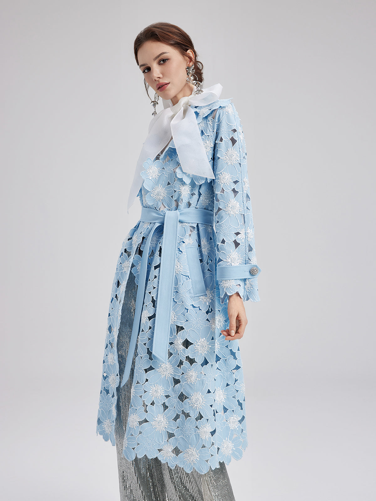 Tencel Cotton Floral Embroidered Trench Coat