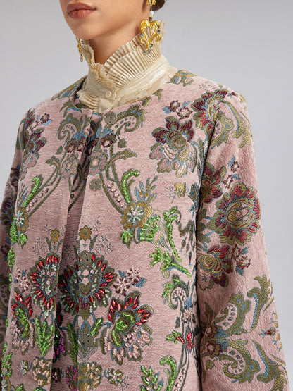 Hand-Beaded Embroidered Silk-Textured Jacket