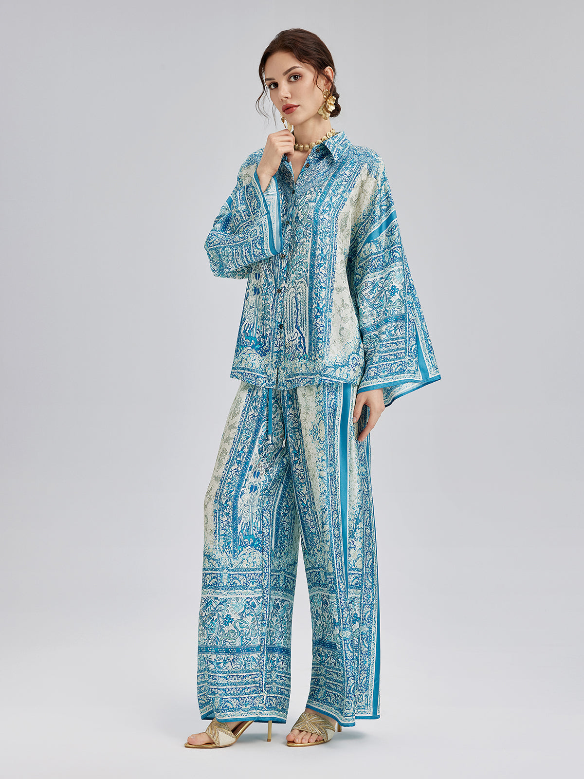 Final Sale | Baroque Printed Silk Lounge Set