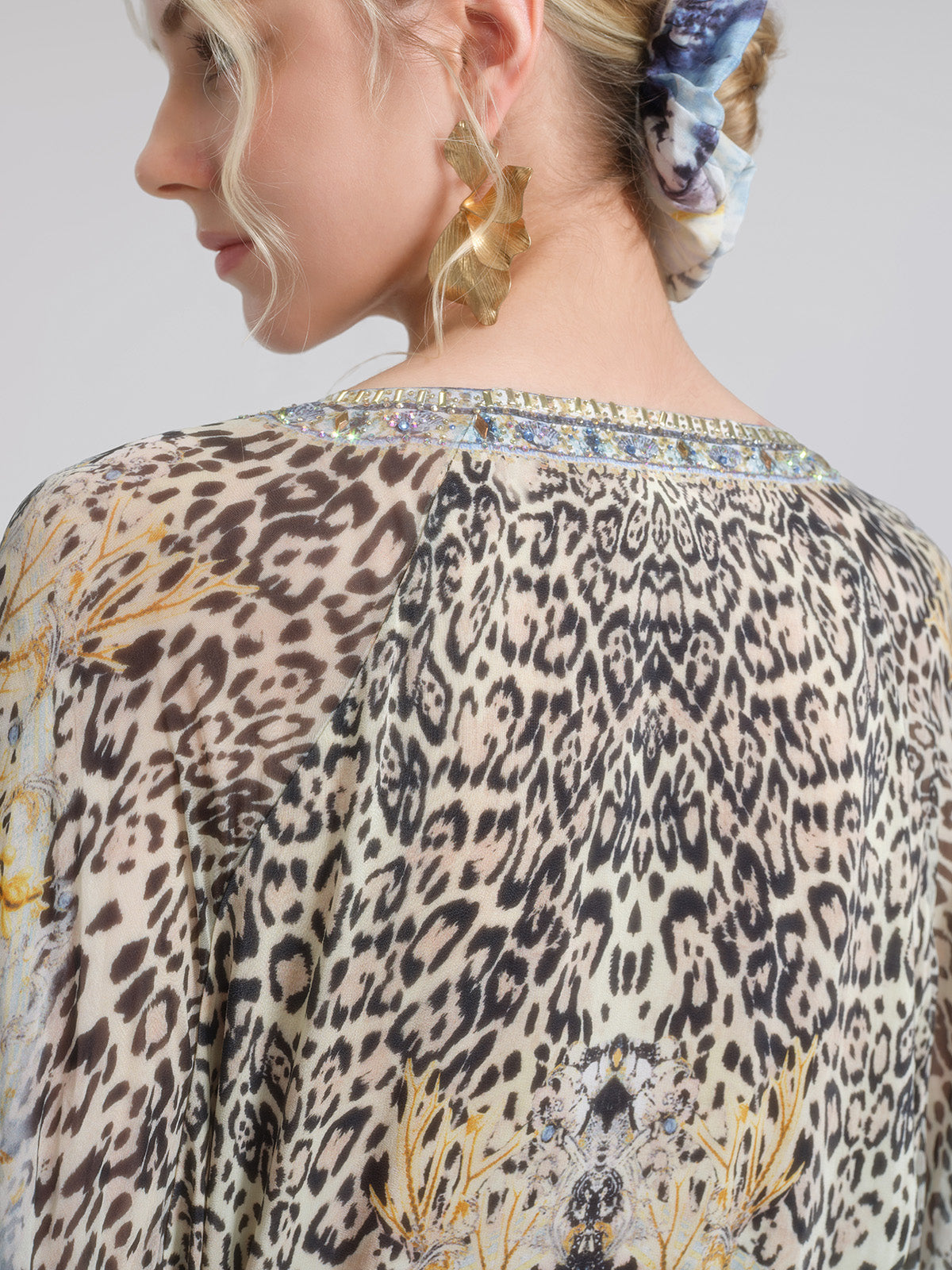 100% Silk Vintage Print Batwing Sleeve Dress(Waist Tie, Scrunchie & Headscarf Included)