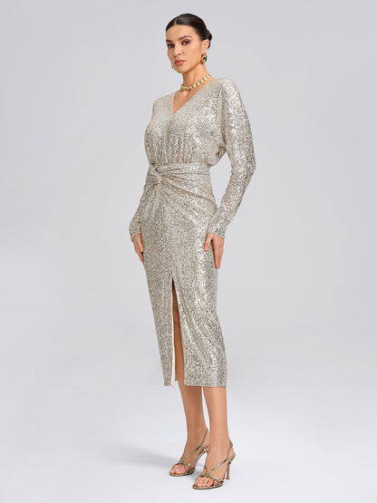 Elegant V-Neck Sequin Dress