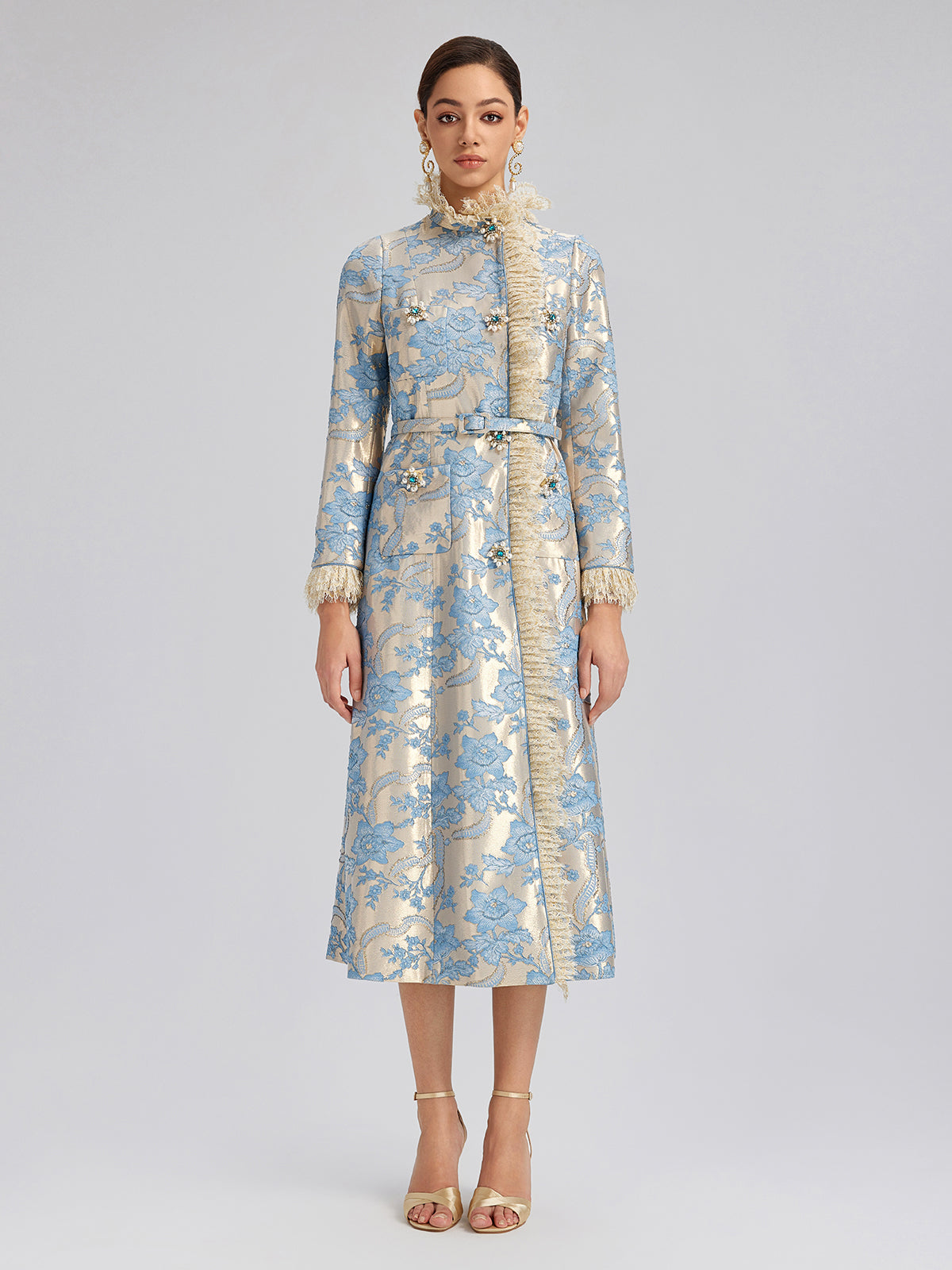 Court-Inspired Rhinestone Jacquard Lace Coat
