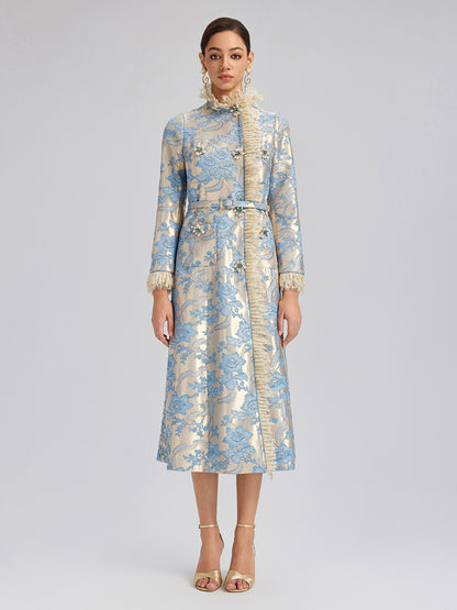 Court-Inspired Rhinestone Jacquard Lace Coat