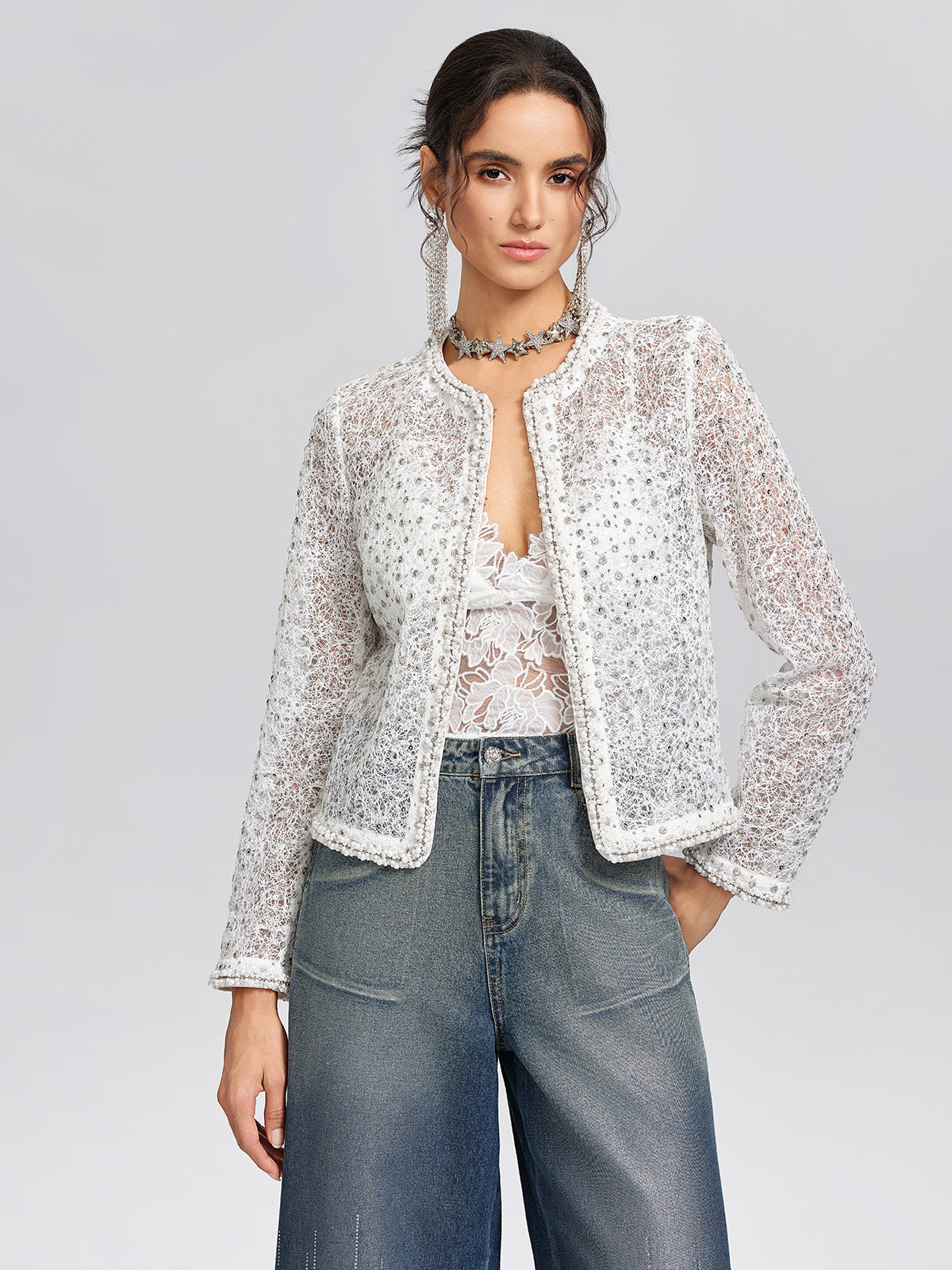 Sparkle Lace Beaded Trim Jacket