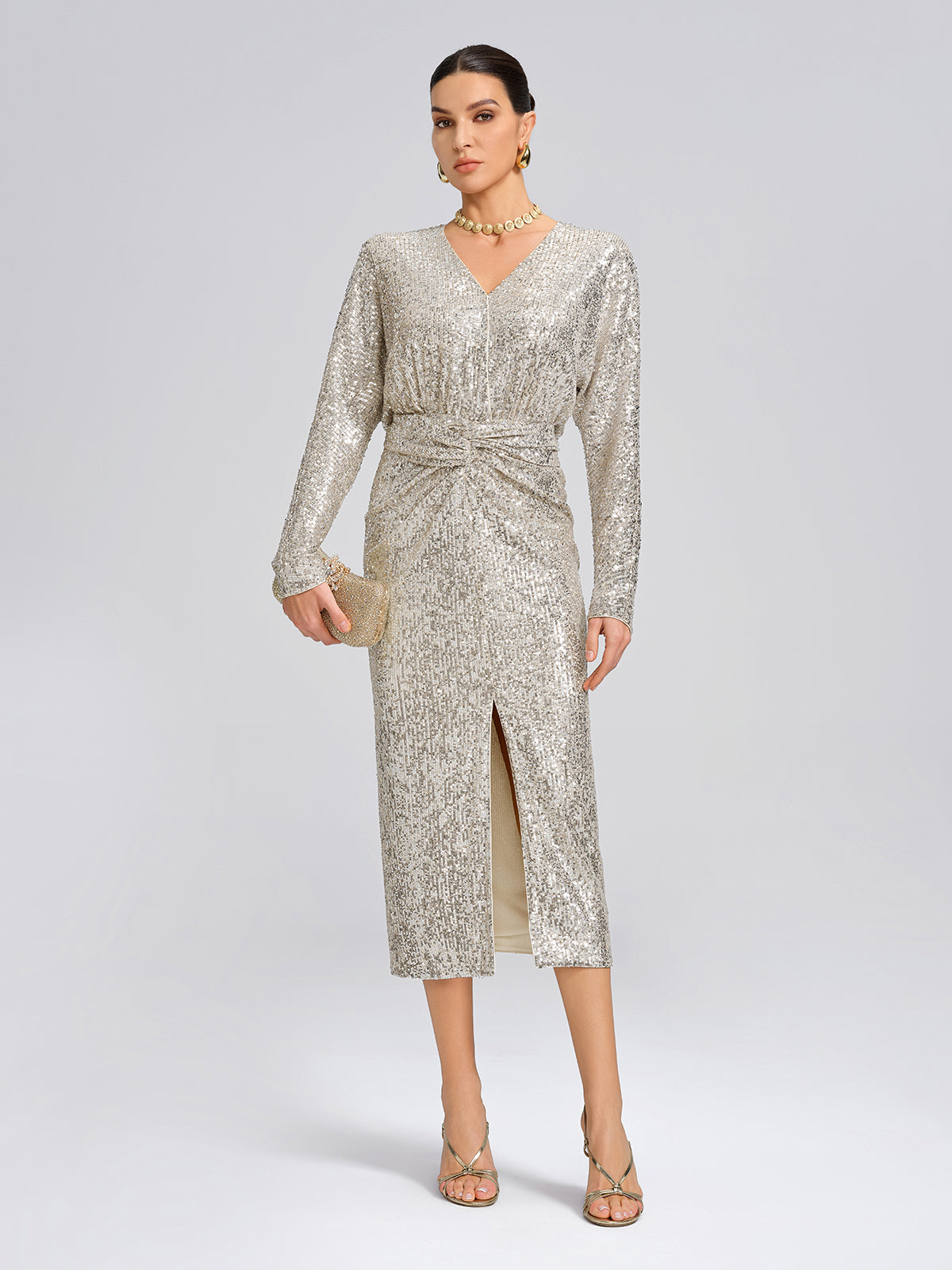 Elegant V-Neck Sequin Dress