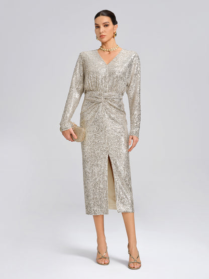 Elegant V-Neck Sequin Dress