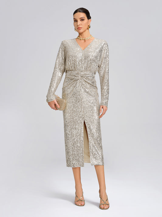 Elegant V-Neck Sequin Dress
