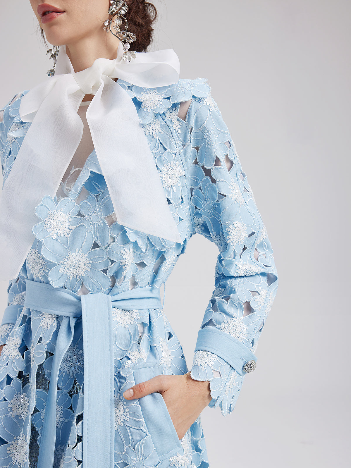 Tencel Cotton Floral Embroidered Trench Coat