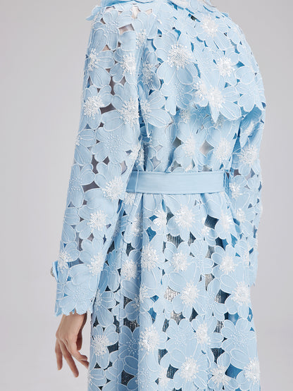 Tencel Cotton Floral Embroidered Trench Coat