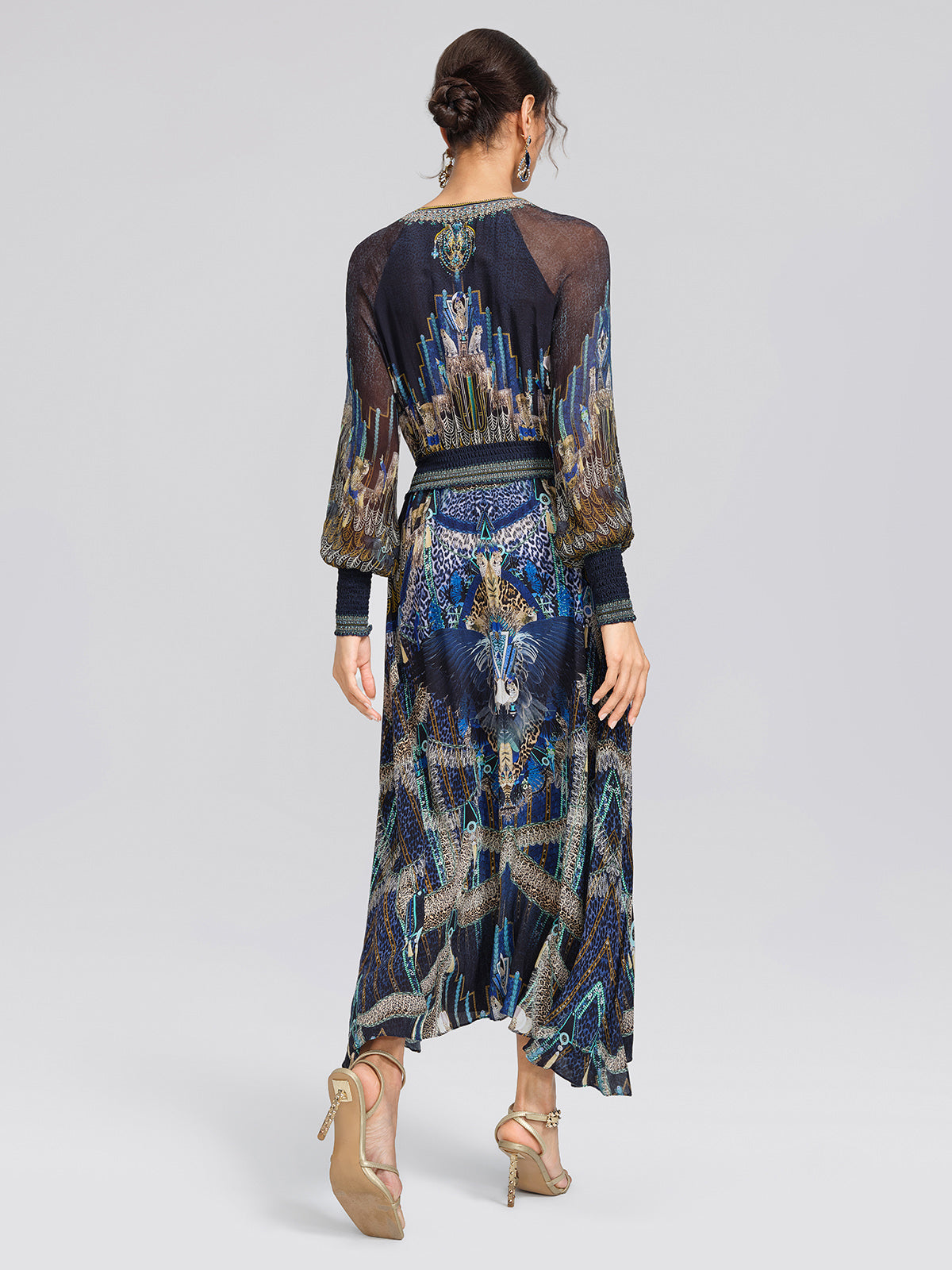 100% Silk Peacock Leopard Print Beaded Dress