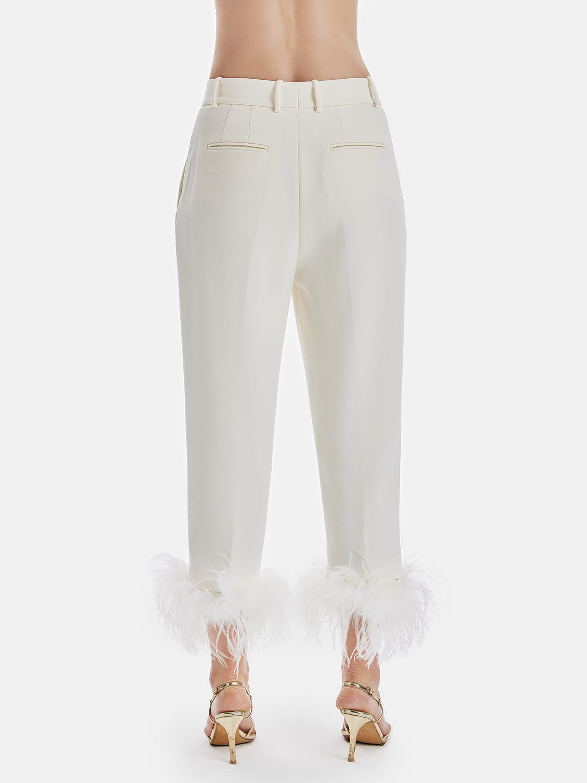 High-Waist Feather Trim Pants - Satr Queen